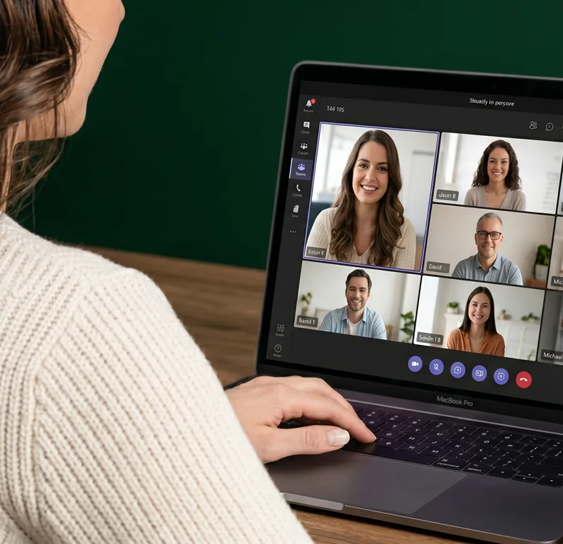 Persona en una videollamada en un portátil